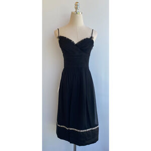 Laundry by Shelli Segal Black Silk Sleeveless Dress Velvet Trim Women's Size 0